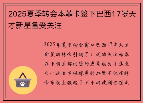 2025夏季转会本菲卡签下巴西17岁天才新星备受关注